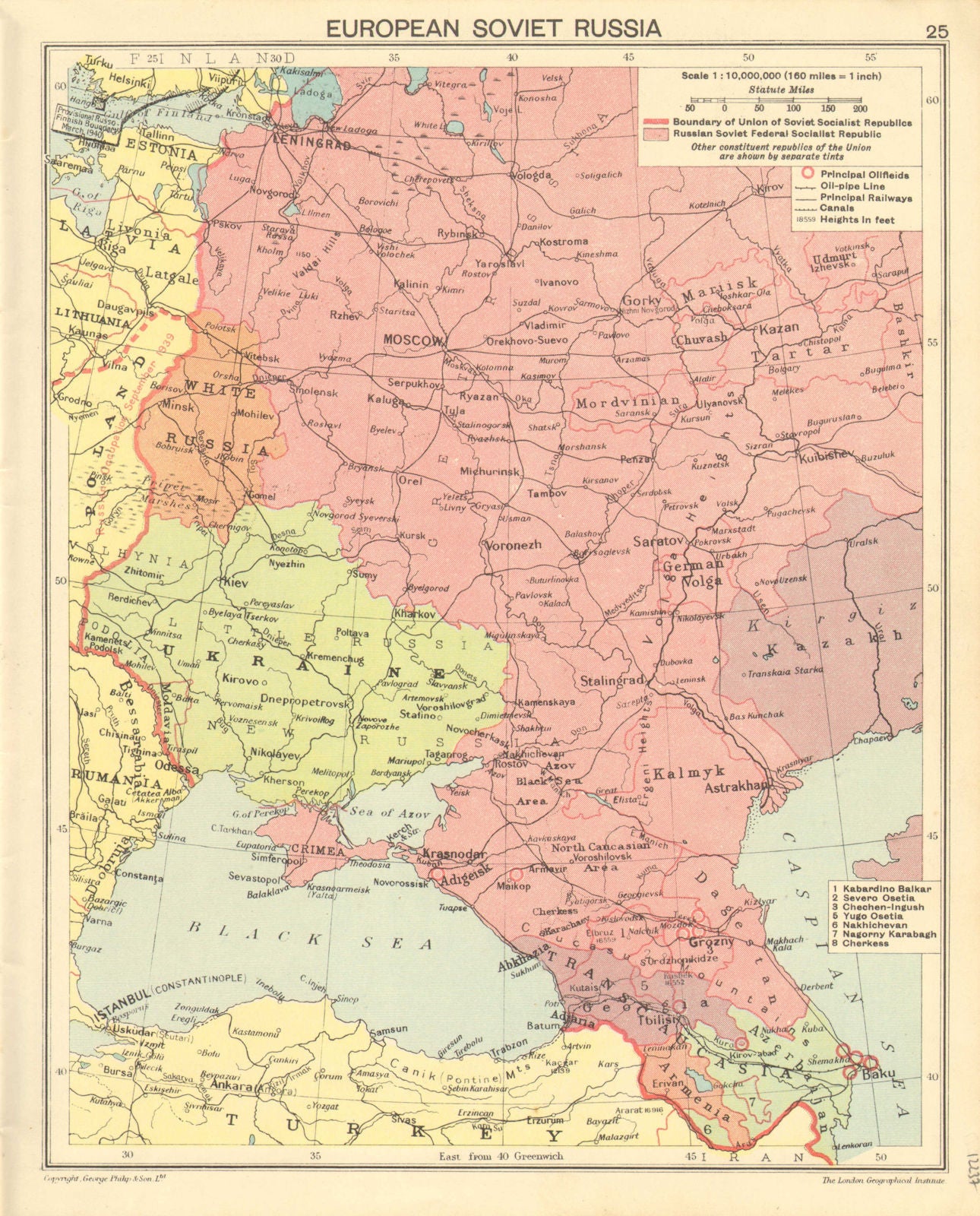 WORLD WAR TWO. European Soviet Russia. Russian Crimea. Poland/Finland 1940 map